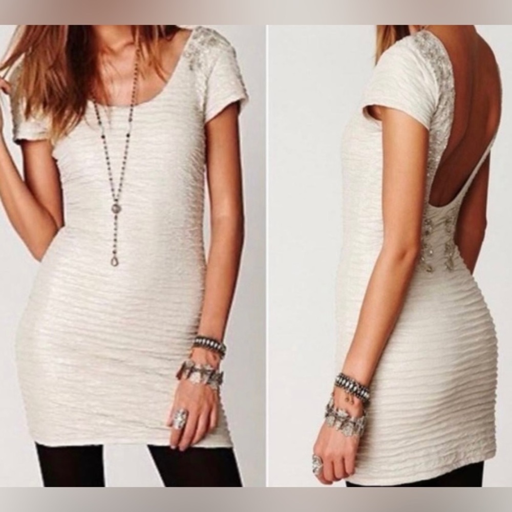 Free People Bringing Sexy Back low back beaded mini dress medium READ